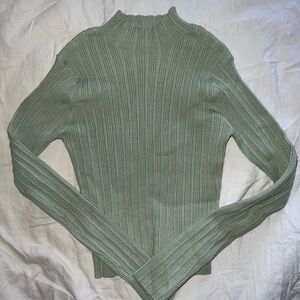 Zara Sage Ribbed Mock Neck Sweater